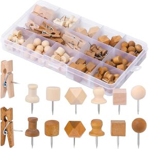 235 Pieces Push Pins, 6 Style Brown Wood Push Pins with Push Pin Clips Decorative Thumb Tacks for Cork Board Photos Documents Drawings Maps Office Classroom Home Craft Projects