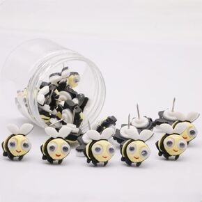 Cute Bee Push Pins Decorative Thumbtacks - JruiZhp 20 Pcs Creative Shape Drawing Pins for Feature Wall, Whiteboard, Cork Board, Photo Wall, Paper Memo Nail - Office Accessories (Bee)