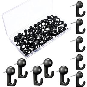 50 Pieces Push Pin Hooks Plastic Heads Pin Tacks Wall Thumb Tacks Hanging Nails Decorative Push Pins Hooks for Cork Bulletin Board Map Photos Calendar, Home Office School Supplies (Black)
