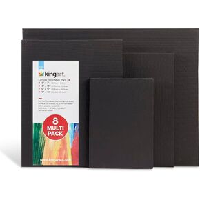 KINGART 880-8 Black 8 Pc. Multi-Size Artist Canvas Boards, Gesso Primed - 100% Cotton Rectangular Boards, Art Supplies for Oil and Acrylic Paint, 2 Ea. 5x7, 8x10, 9x12, 11x14