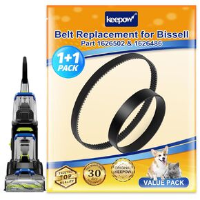 KEEPOW Vacuum Belt for Bissell 3071 PowerForce PowerBrush Pet XL Carpet Cleaner and Bissell 3067 TurboClean DualPro Pet Carpet Cleaner 3072, 30673, 3109, Replace Part 1626502 & 1626486 (1+1 Pack)