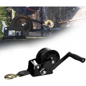 3500lbs Boat Trailer Winch,Heavy Duty Hand Winch with 32FT Strap,Dual Directional Ratchet and Dual Speed Switchable Hand Cranked Winch,Fit for Ship Trailers, RVs, Trucks