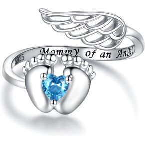 Sterling Silver Miscarriage Ring Mother - Loss of Pregnancy Rings Infant Loss Jewelry Memorial Losing Child Gifts for Women Mom (03-March-Aquamarine Color)