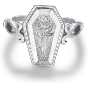 Rose Flower Coffin Ring Stainless Steel Gold Unique Cubic Zirconia Rose Love Gift for Women