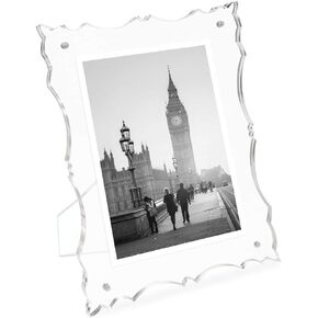 Isaac Jacobs 4" x 6" Clear Elegant Acrylic Picture Frame with Vintage-Inspired Cutout Border, Magnetic Photo Frame, Made for Tabletop Display with Two-Way Easel
