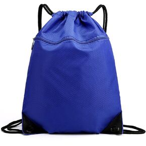 Adult Drawstring Backpack with Zipper Draw String Back Bag for Gym Waterproof Large Men Women Black