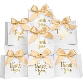 DECHISY 60Pack Small Thank You Gift Bags, 4.5x1.8x3.9 Inches White Paper Gift Bags with Ribbon Mini Gift Bags Bulk Wedding Candy Favor Boxes Birthday Party Favor Bags for Baby Shower Anniversary