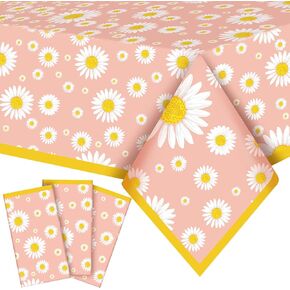 Frienda 3 Pack Tablecloth Plastic Party Tablecloths Table Covers Birthday Party Supplies Waterproof Square Rectangle Table Covers for Party, 86.61 x 51.18 Inch (Daisy Flower)