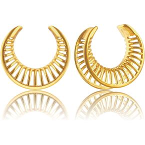 LADEMAYH 2Pcs 1 inch Gauges for Ears, Ventilated Gold 25mm Gauges for Ears, Breathing 1 inch Plugs for Ears Surgical Steel Saddle Plugs Tunnels Ear Gauges Earrings