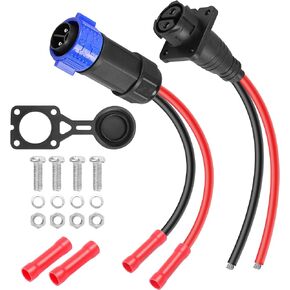 CERRXIAN Trolling Motor sckot connector, Trolling Motor Plug and Receptacle Quick Connect Kit, Heavy-Duty 2-Prong 12V, 24V, 36V or 48V for Marine Boat, Kayak Trolling Motor, 8AWG Cable Wire