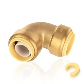 2-Pack Pushfit 90 Degree Elbow, 1" x 1" Push to Connect Plumbing Fittings with Disconnect Clip, Brass Push-fit Fittings for PEX, Copper, CPVC, PE-RT Pipes