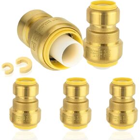 2-Pack Pushfit Coupling, 1" x 1" Push to Connect Plumbing Fittings with Disconnect Clip, Brass Push-fit Fittings for PEX, Copper, CPVC, PE-RT Pipes