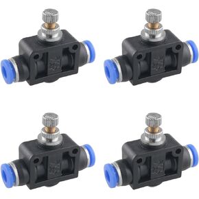 4PCS Air Flow Control Valve 6mm with Push-in Pneumatic Plastic Connector Rotatable PU Straight-through Throttle Speed Control Plate Elbow Manual Valve Black