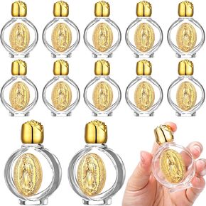 12 Pcs Embossed Holy Water Bottles, 0.5 Floz Girls Glass Water Bottle Portable Church Favors with Silver Toned Cap and Silver Toned Depiction of the Holy Family, Saint Michael the Archangel