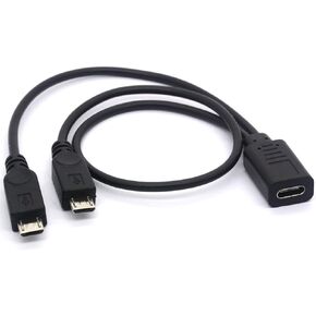 USB 2.0 Type C Female to Dual Micro USB Male Splitter Cable (2 Micro USB Splitter Extension Cord 12 Inch/ 8 Inch) - 1Ft
