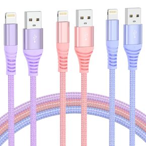 iPhone Charger Cable,3ft Lightning Cable,[Apple MFi Certified],Premium Nylon USB-A to Lightning Cable Compatibility with iPhone 14/13/12/11/Pro/Max/Mini/XS/XR/X/8 Plus/8/7 Plus,Pack of 3 Colorful