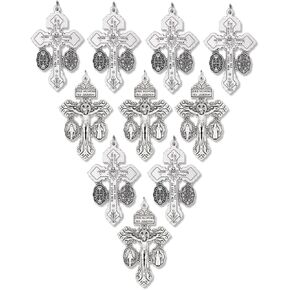 Bulk Pack of 25 Pardon Indulgence Crucifix Triple Threat Crucifix Cross for Rosary Making with St Benedict Medal and Miraculous Medal 2 18 Inch Silver Oxidized Italian Crucifix Catholic Rosary