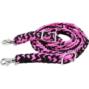CHALLENGER Roping Knotted Horse Tack Western Barrel Reins Nylon Braided Pink Black 60706