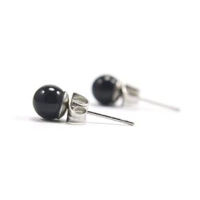 Onyx Earrings - Black Studs Mens Earrings - Hypoallergenic Surgical Steel - Gifts For Him 21st Birthday