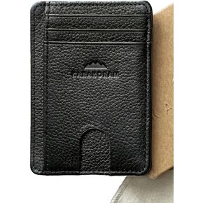 KARAKORAM Vertical Handcrafted Premium Leather Front Pocket Credit Card Holder with RIFD Protection | Artisan Made Slim Leather Wallet | Finger Glide Slots for Cards and ID (Jet Black)