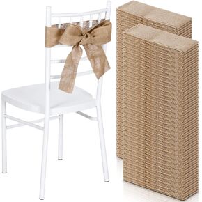 24 Pcs Burlap Chair Sashes for Wedding Natural Jute Bow Ribbon Ties for Rustic Country Wedding Decoration Farmhouse Vintage Party Reception Birthday Anniversary Banquet, 3.9inch x 7.87ft