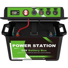 Battery Box Power Center with USB and Anderson Plug, 12V Waterproof Smart Marine Battery Box for Boat, Trolling Motor, Outdoor Camping, RV (BM001)