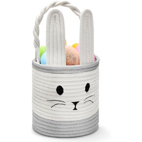 سلة عيد الفصح المنسوجة مع مقبض، سلة أرنب الطفل المطرزة حبل سلة تخزين الحضانة للأطفال مع آذان أرنب لعبة سلة هدايا فارغة لتخزين الحلوى لعبة فتاة لوازم الحفلات in Kuwait