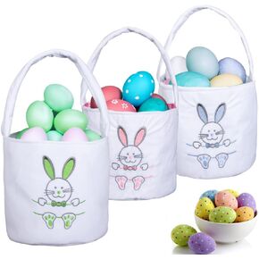 أكياس سلة عيد الفصح دلاء البيض للأطفال، قابلة لإعادة الاستخدام المحمولة على شكل أرنب حمل سلة من القطيفة هدايا للأولاد والبنات والأطفال ديكورات الأطفال 3 قطع in Kuwait