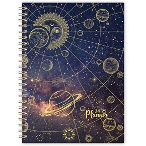 2024-2025 Planner - Planner 2024-2025 with Tabs, 6.3" x 8.4", July 2024 - June 2025, 2024-2025 Planner Weekly and Monthly with Back Pocket + Thick Paper + Twin-Wire Binding - Bronzing Sun