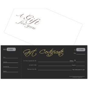 Blank Black Gift Certificates 25set, gift certificate for business, Comes with Free matching Envelopes, Sequential Number -White ink pen included