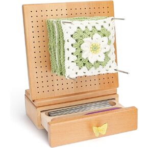 Art Secret Wooden Crochet Blocking Board with 50 6-inch Stainless Steel Rod Pins, Stand, Storage Drawer - 9.5 inches