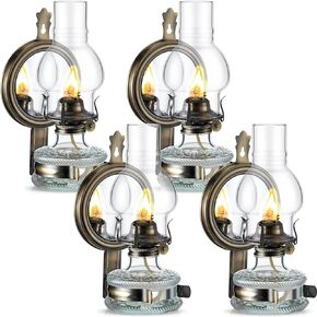 Yexiya 4 Pcs Large Kerosene Lamp Lantern Large Chamber Oil Lamp Wall Mounted Kerosene Lamp Vintage Glass Clear Kerosene Lamp Rustic Oil Lamp with Oil Wick for Indoor Home Decor Lighting (bronzy)
