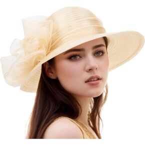 Women Kentucky-Derby Organza-Sun-Hat with Bow, Church, and Fascinators Bowler for Wedding, Tea Party, and Cocktail Events