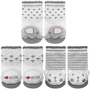 PUPPET Baby Girl Rattle Socks, Cotton Booties, Gift Set (Set of 3) for 0-6Months I Love Mom