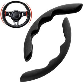 New Fluffy Anti-Skid Steering Wheel Cover Segmented Protector Safe and Non Slip Car Accessory and Durable Easy to Install for Steering Wheels of Universal Fit 99% Car (Suede Material Black)