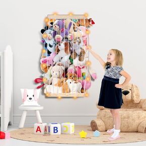 Stuffed Animal Storage Wall, Creative Hanging Kids Stuffed Animal Zoo Organizer Holder,Over Door Large Plush Storage Hammock Net,Wood Plushie Storage for Kids Play Room Bedroom