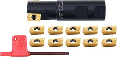 Accusize Industrial Tools 1'' 90 Deg Square Shoulder Indexable End Mill Plus 12 Apkt1604 Carbide Inserts, 0056-0921+0056-1604 in Saudi Arabia