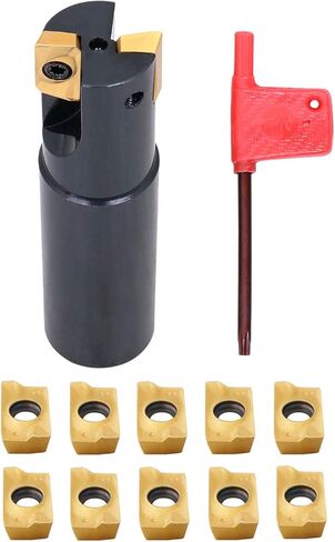 Accusize Industrial Tools 1'' 90 Deg Square Shoulder Indexable End Mill Plus 12 Apkt1604 Carbide Inserts, 0056-0921+0056-1604 in Saudi Arabia