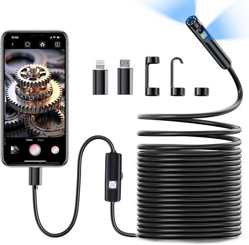 32.8FT Endoscope Camera with Light, 1920P HD Portable Borescope Camera with Light, IP67 Waterproof Inspection Camera for Android,iPhone, iPad in Kuwait