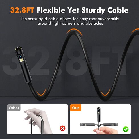 32.8FT Endoscope Camera with Light, 1920P HD Portable Borescope Camera with Light, IP67 Waterproof Inspection Camera for Android,iPhone, iPad in Kuwait