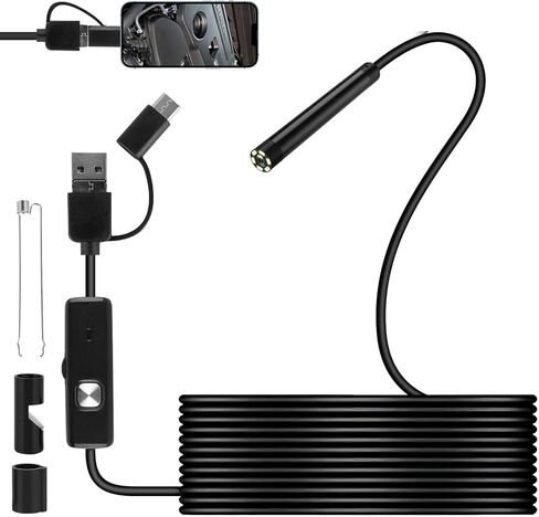 كاميرا المنظار مع الضوء - كاميرا منظار USB 3 في 1 كاميرا ثعبان صلبة مرنة مع 6 مصابيح LED منظار مع كابل صلب بطول 11.48 قدم كاميرا ثعبان مقاومة للماء لنظام Android من النوع C USB in Kuwait