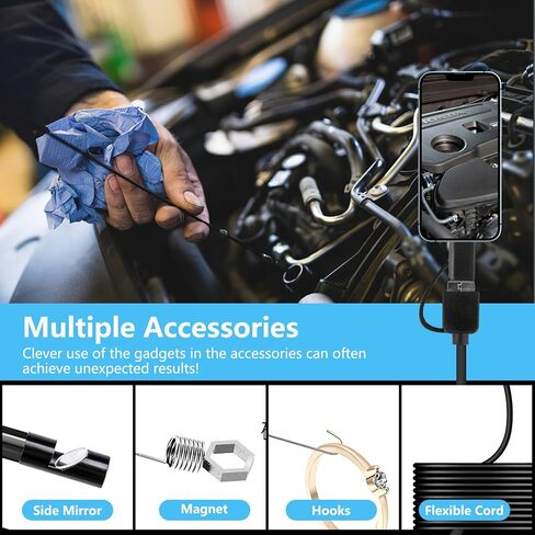 كاميرا المنظار مع الضوء - كاميرا منظار USB 3 في 1 كاميرا ثعبان صلبة مرنة مع 6 مصابيح LED منظار مع كابل صلب بطول 11.48 قدم كاميرا ثعبان مقاومة للماء لنظام Android من النوع C USB in Kuwait