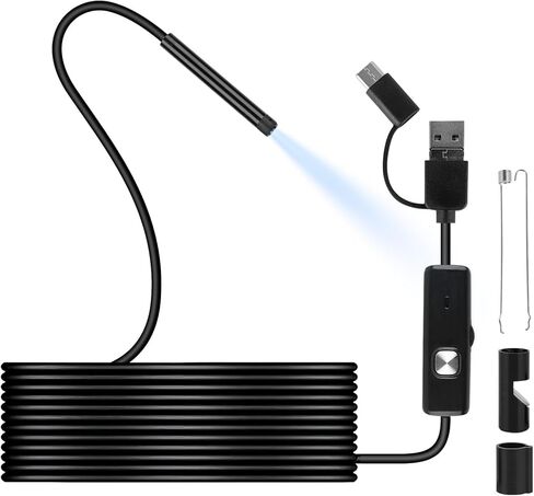 كاميرا المنظار مع الضوء - كاميرا منظار USB 3 في 1 كاميرا ثعبان صلبة مرنة مع 6 مصابيح LED منظار مع كابل صلب بطول 11.48 قدم كاميرا ثعبان مقاومة للماء لنظام Android من النوع C USB in Kuwait