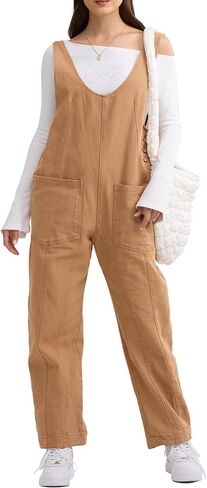 Gacaky Women's Oversized Denim Overalls Adjustable Strap High Roller Jumpsuit Casual Sleeveless Rompers with Pocket in Saudi Arabia