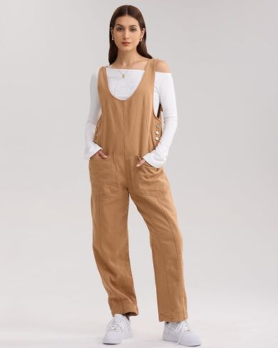 Gacaky Women's Oversized Denim Overalls Adjustable Strap High Roller Jumpsuit Casual Sleeveless Rompers with Pocket in Saudi Arabia
