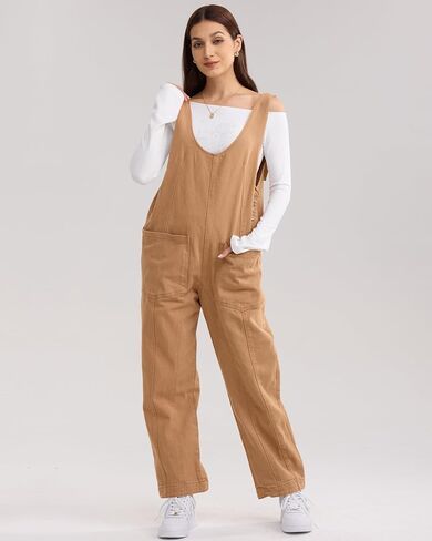 Gacaky Women's Oversized Denim Overalls Adjustable Strap High Roller Jumpsuit Casual Sleeveless Rompers with Pocket in Saudi Arabia