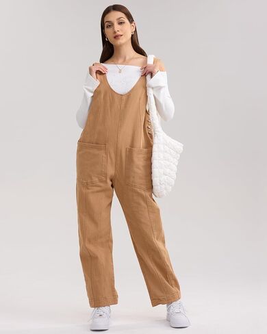 Gacaky Women's Oversized Denim Overalls Adjustable Strap High Roller Jumpsuit Casual Sleeveless Rompers with Pocket in Saudi Arabia