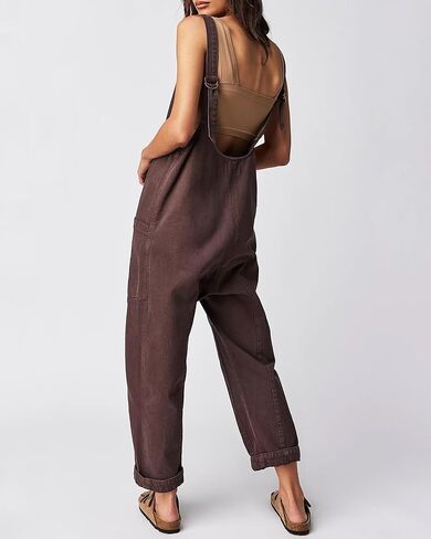 Gacaky Women's Oversized Denim Overalls Adjustable Strap High Roller Jumpsuit Casual Sleeveless Rompers with Pocket in Saudi Arabia