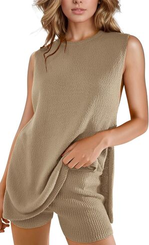 Imily Bela Womens Summer Sweater Sets Sleeveless Knit Tank Tops Matching Shorts 2 Piece Beach Vacation Outfits in Saudi Arabia