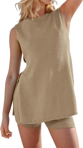 Imily Bela Womens Summer Sweater Sets Sleeveless Knit Tank Tops Matching Shorts 2 Piece Beach Vacation Outfits in Saudi Arabia